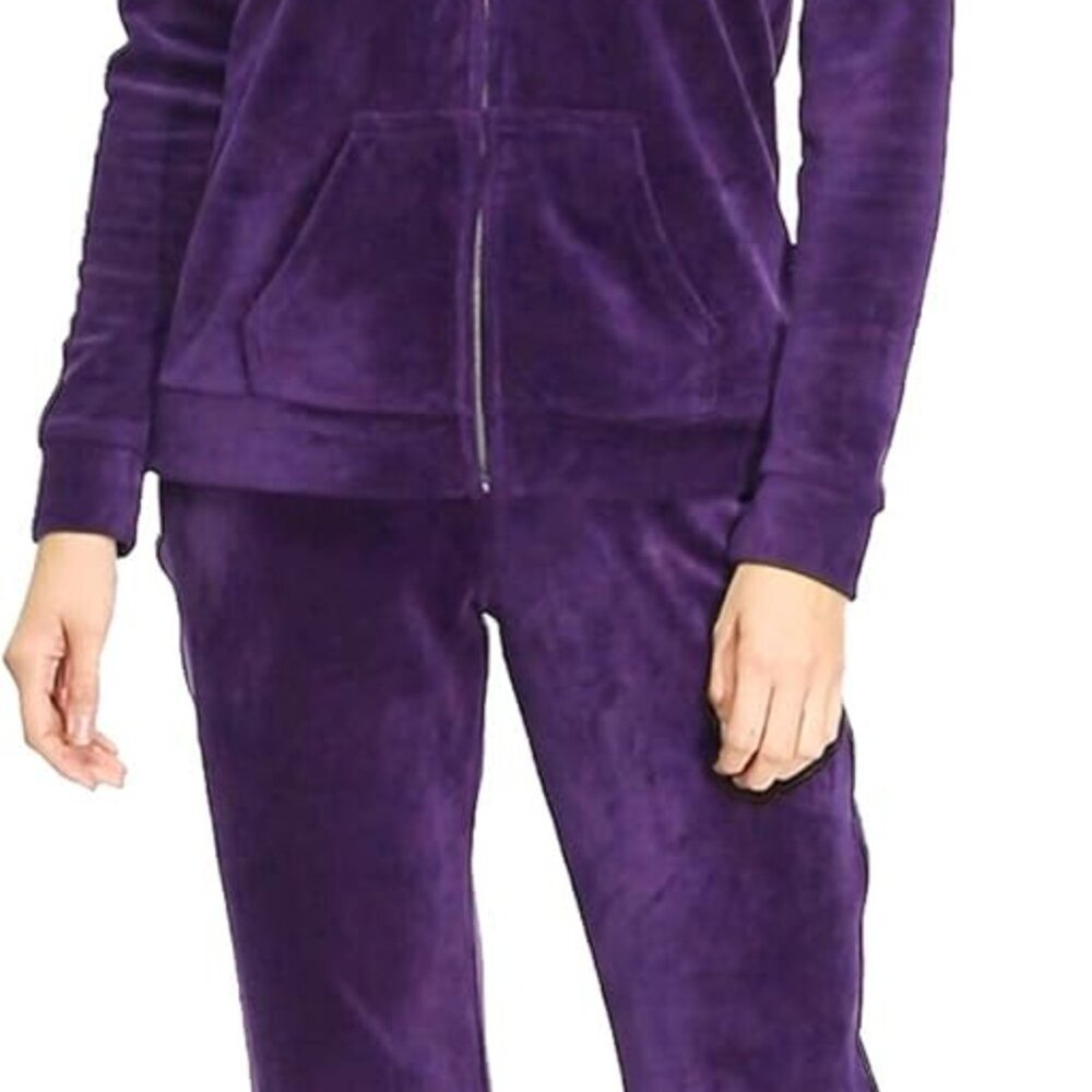 Luxurious Women's Purple Velour Sweatsuit Set - 2-Piece Full Zip Hoodie & Pants
